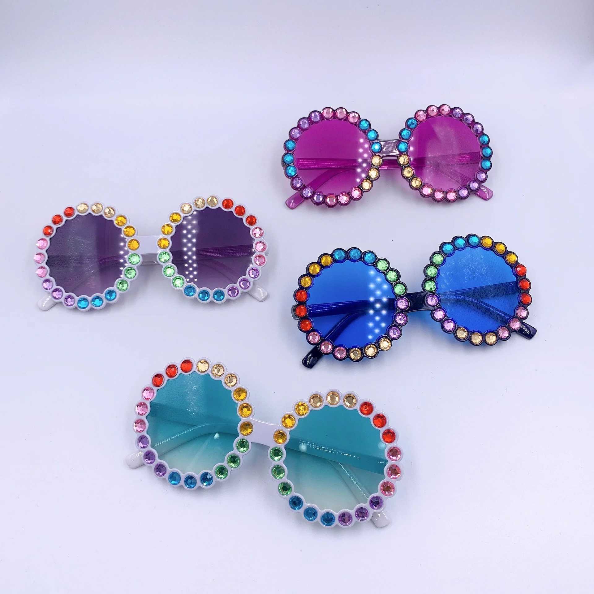Sunglasses New childrens color diamond round frame sunglasses Fashion frame cartoon personality sunglasses Fashion Sunglasses