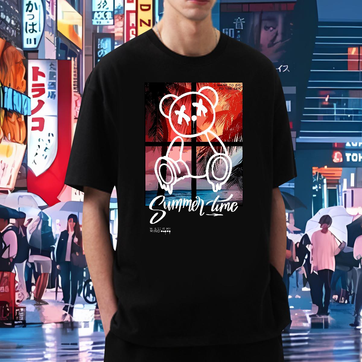 Designer Fashion T Shirt For Man Graffiti Art 230g 100% Cotton Skull Street Casual Men Tshirts Cotton Breathable Short Sleeve Popular