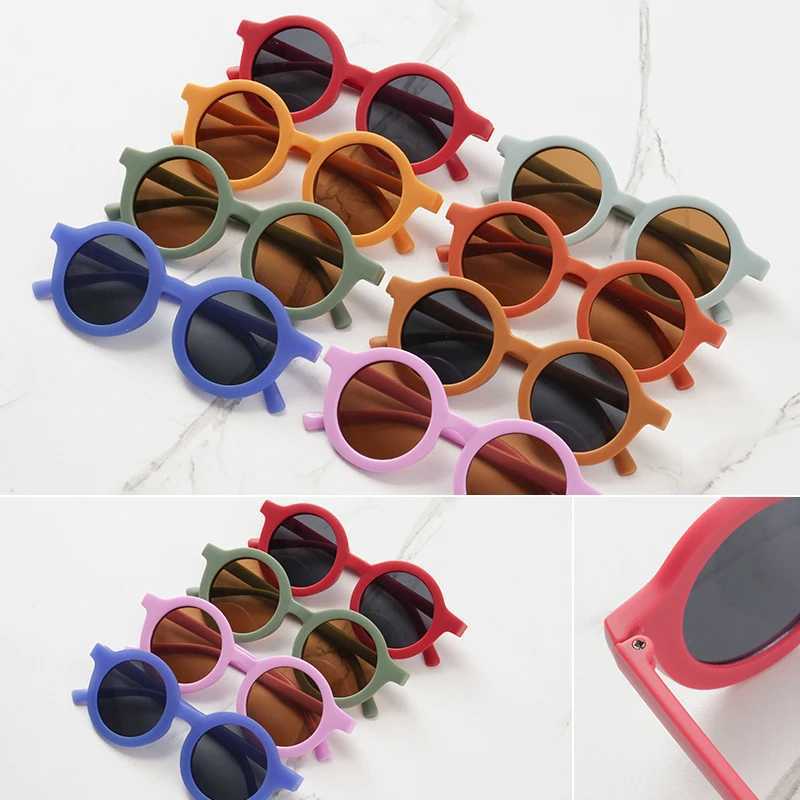 Sunglasses Baby sunglasses matte childrens sunglasses trendy round frame retro mocha colored glasses UV400 anti purple line
