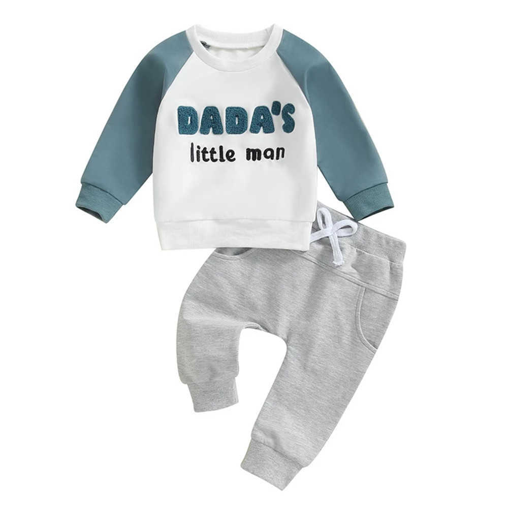 Clothing Sets 2024-05-31 Lioraitiin Toddler Boy Fall Clothes Letter Embroidery Long Sleeve Sweatshirt with Solid Color Pants 2Pcs Outfits GPB0