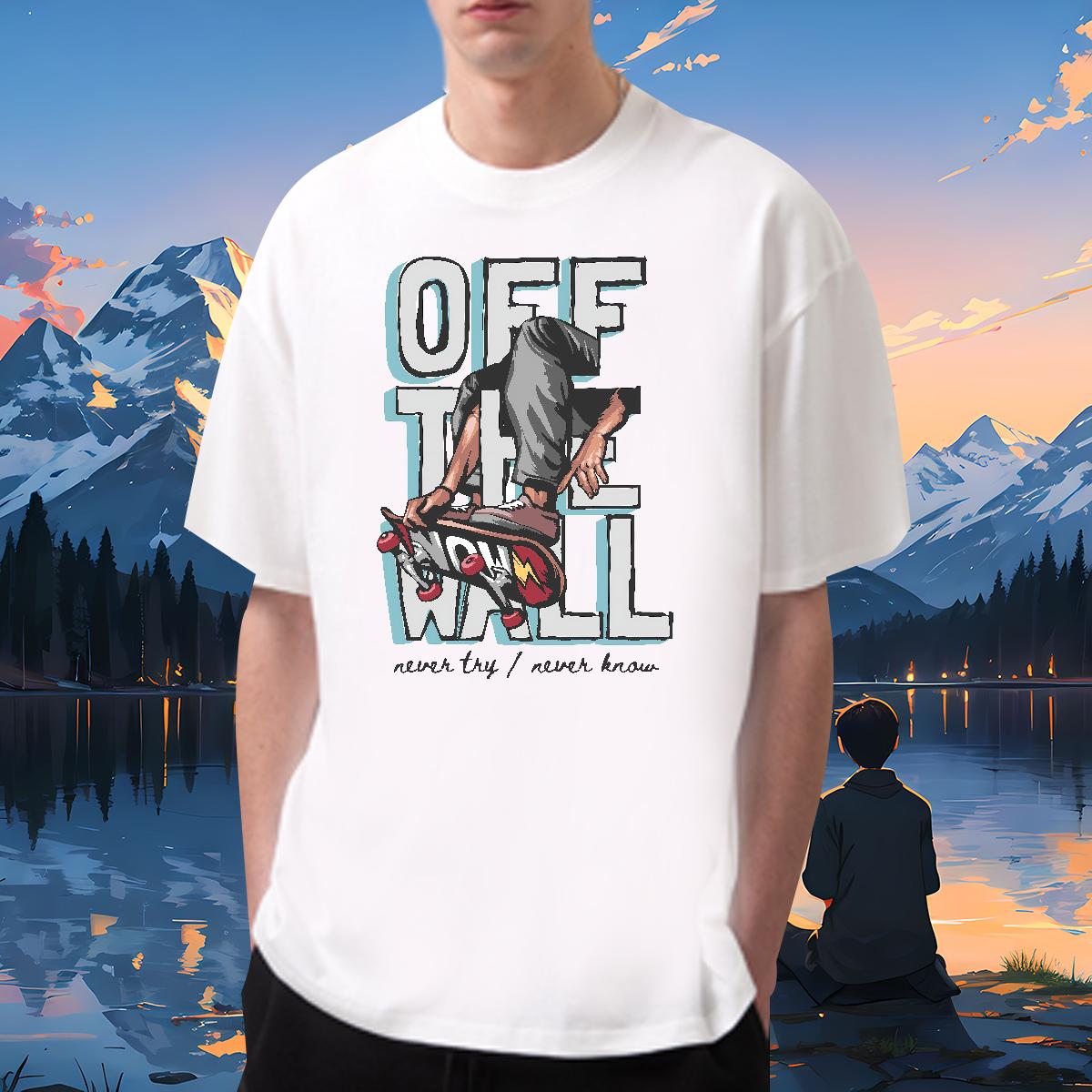 Cool Men Tops Tees Graffiti Art 230g Cotton Round Neck Short Sleeve Street Casual T-Shirts White Plus Size Wholesale Tshirts