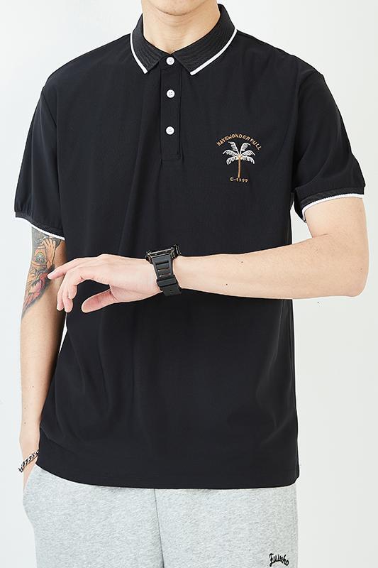 Nylon Ice Silk Smooth Short sleeved T-shirt 2022 Summer New Casual Polo Shirt Men's Fashion