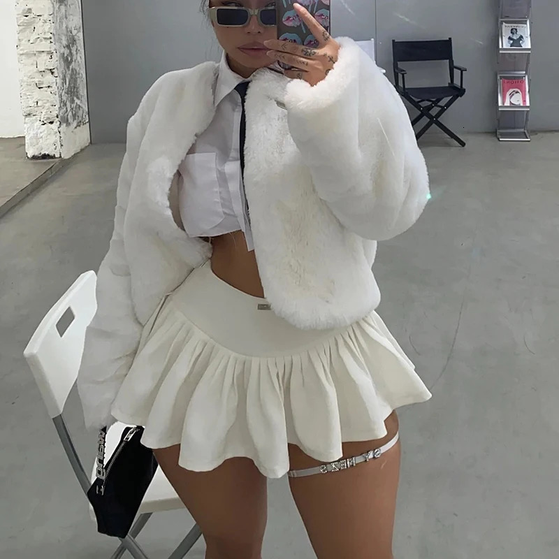 Kawaii Super-short Pleated Skirts Spicy Girl High Waist Bodycon Y2K Vintage White Micro Mini Skirt Korean Fashion Club Night 240710