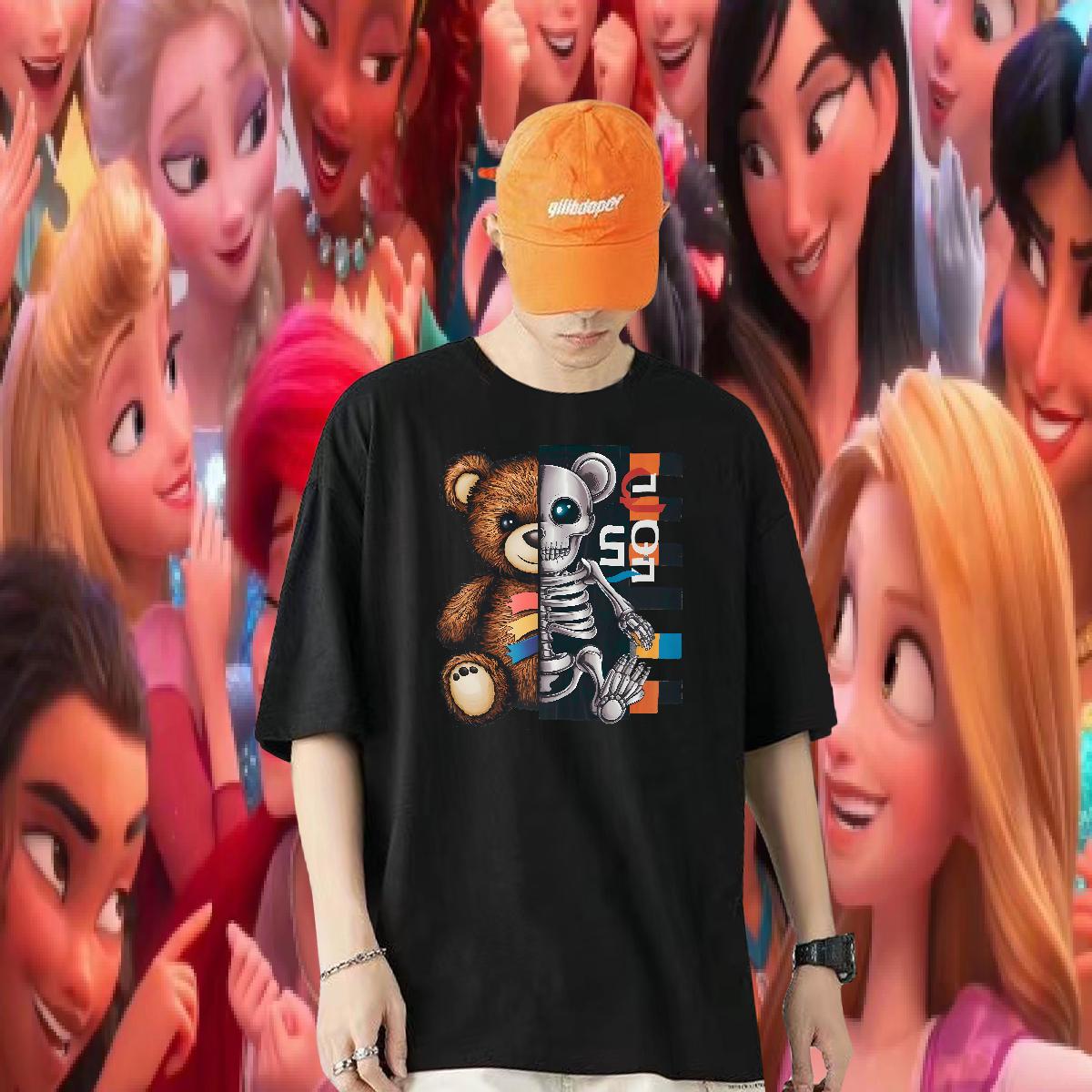 Brand Mens T Shirts bear 100% Cotton 230g Casual Beach Breathable Short Sleeve Men Tops Tees Fashion Designer Skull Tops Shirt