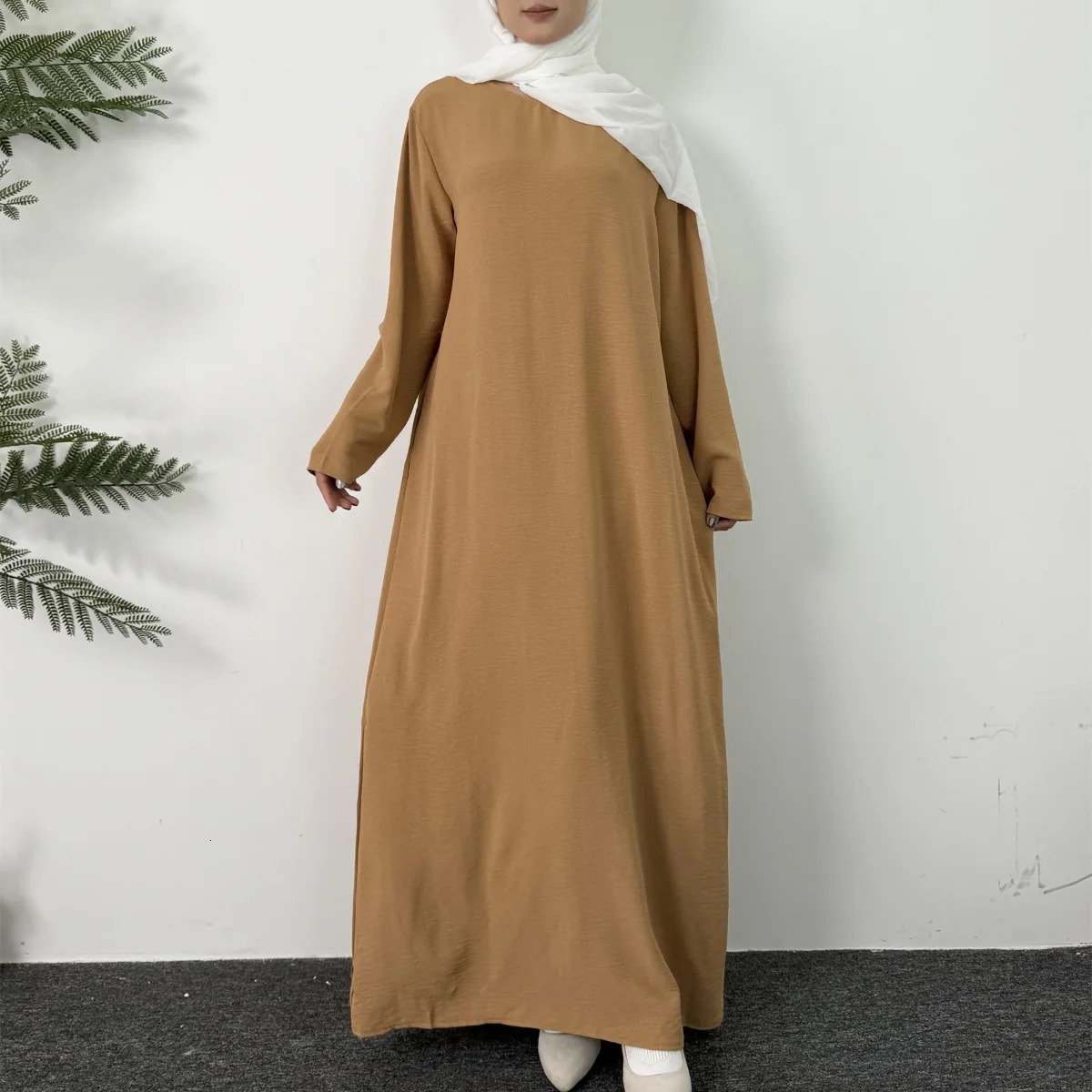 Women Long Dresses Ramadan Solid Crew Neck KaftanElegant Sleeve Muslim Abaya Loose Maxi DressWomens Clothing 240715
