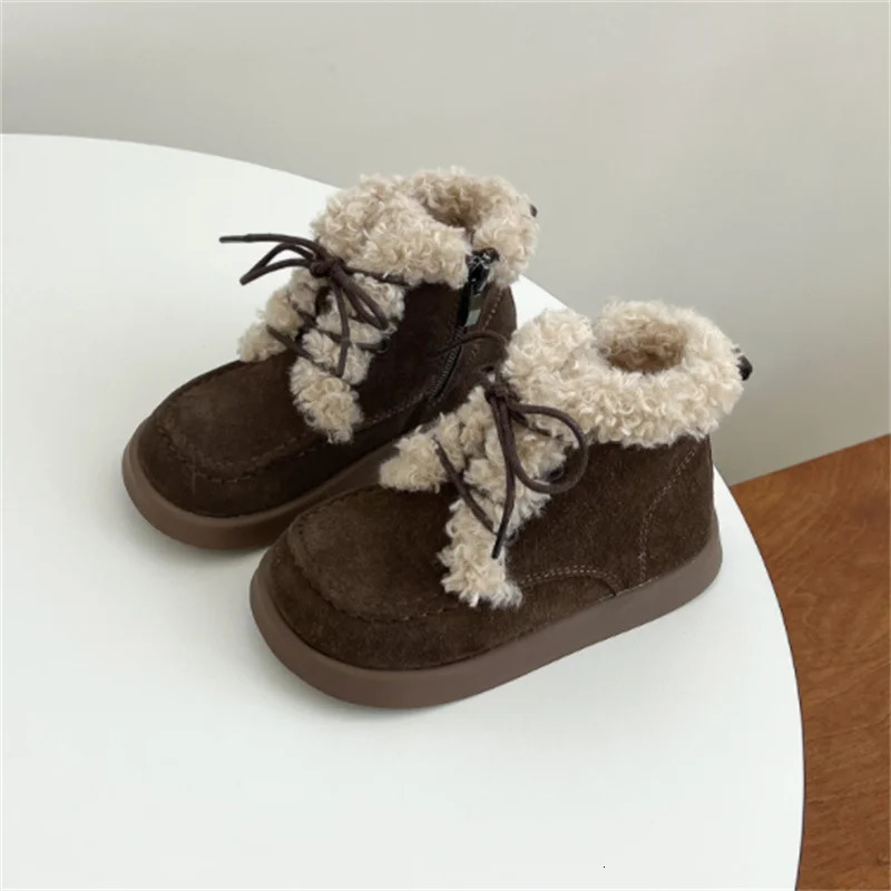 Winter Children Snow Boots Leather Warm Plush Kids Ankle Boots Non-slip Fashion Todder Boys Girls Boots 22-30 240710