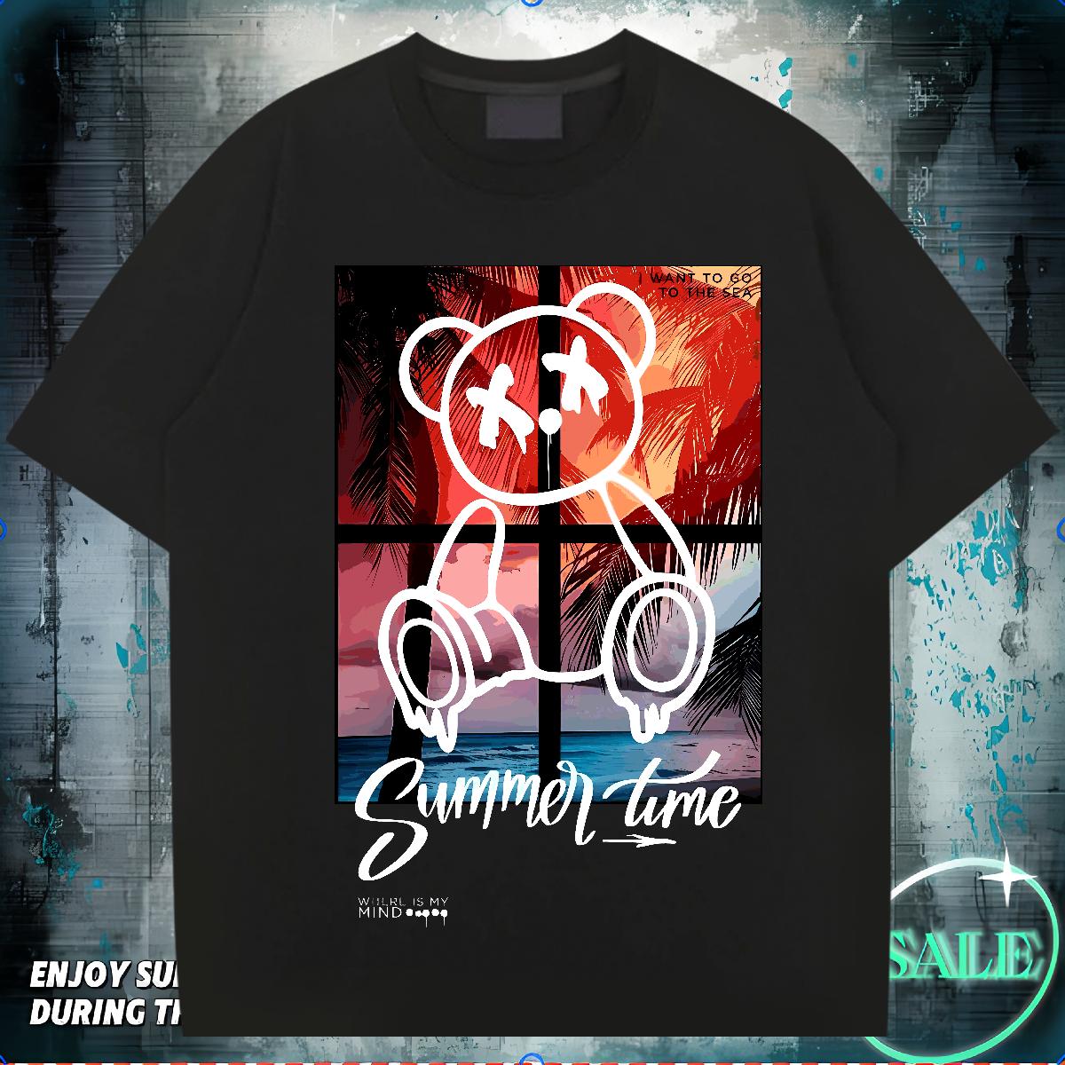 Fashion T-Shirts Graffiti Art 100% Cotton 230g Cartoon Printing S-4XL Men Tees Outdoor Short sleeve Cotton Soft Designer Tees Shirts