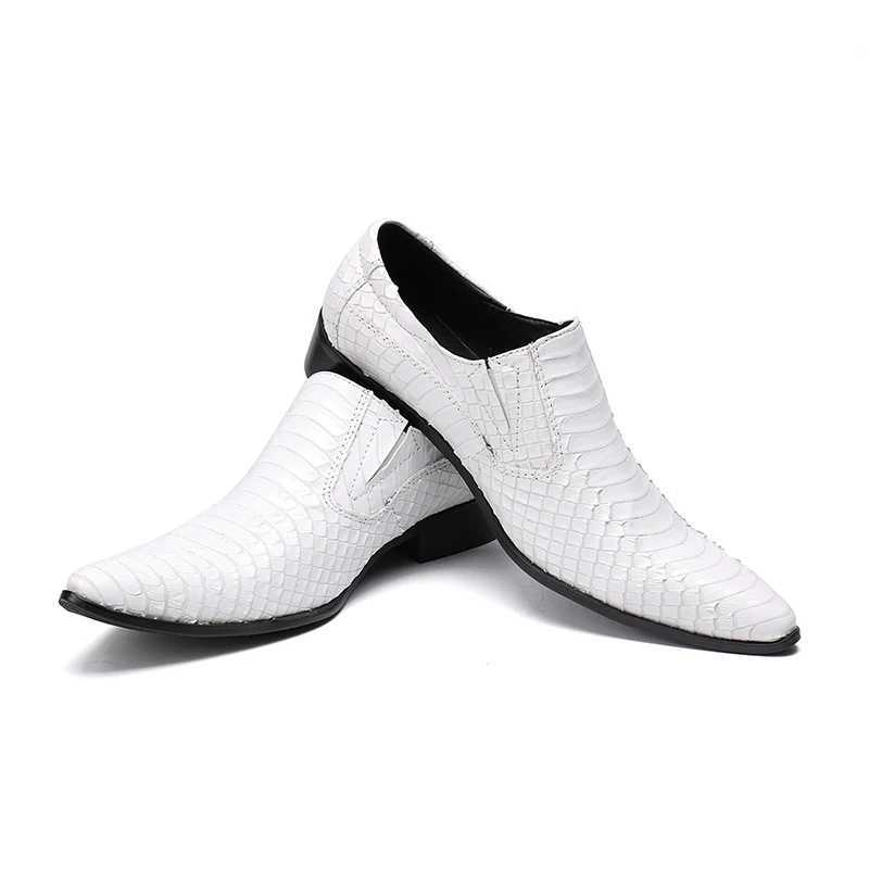 Dress Shoes Spring High Quality White Snake Skin Slippery Mens Dress Shoes Genuine Leather Party Wedding Flat Formal Loafer Sapato Masculino H240709