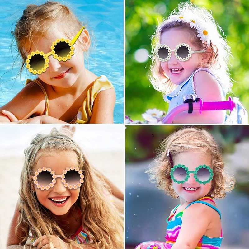 Sunglasses 2024 Boys Girls Fashion Acrylic Colors Daisy Sunglasses UV400 Outdoor Children Lovely Protection Sunglasses Kids Sun Glasses