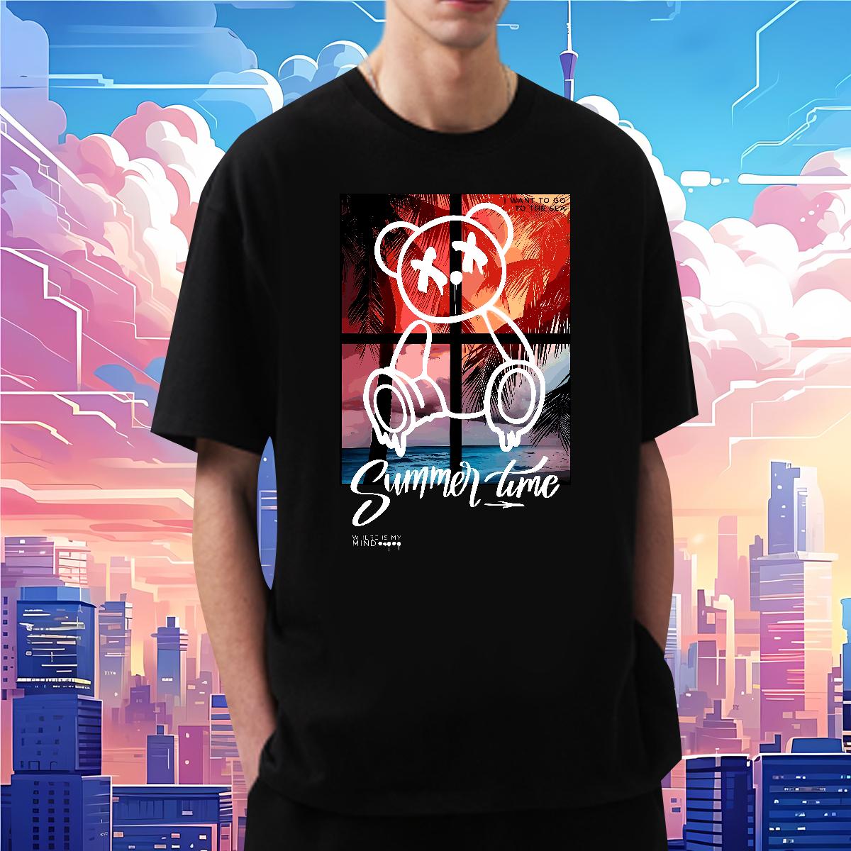 Comfortable Tshirts Graffiti Art 230g Cotton Breathable Short Sleeve Outdoor Man T Shirts DIY Printed Classic Tops Tees