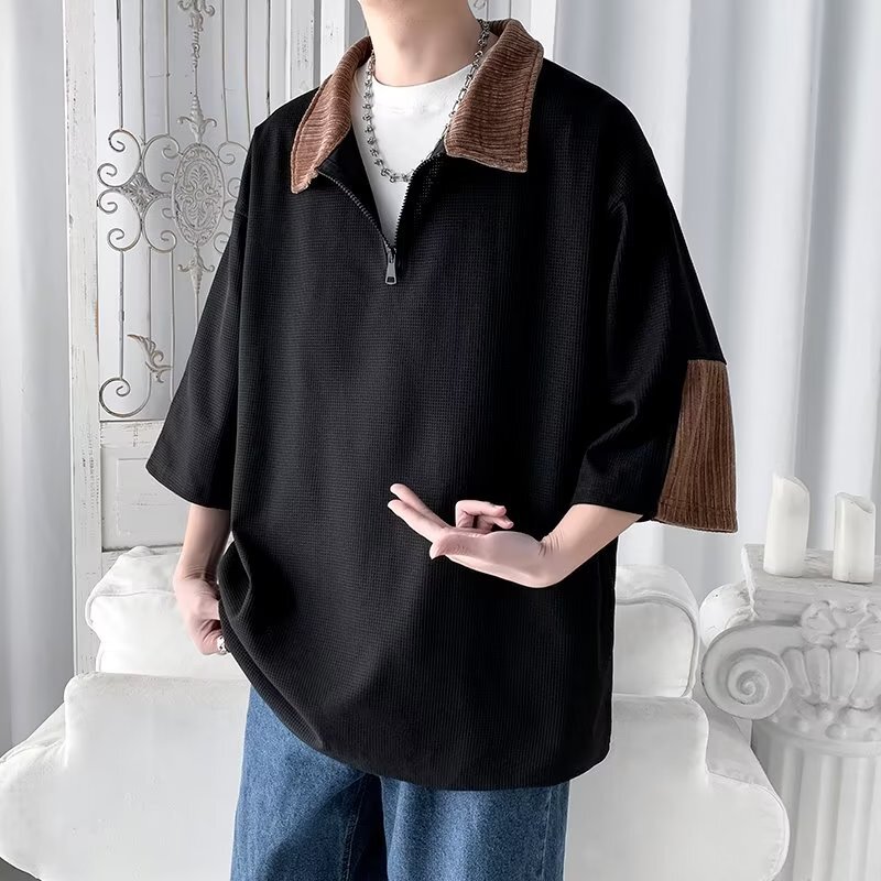 Men's New Art POLO Shirt ins Summer 2023 Youth Popular Solid Color Standard Long Sleeve Trendy Simplicity