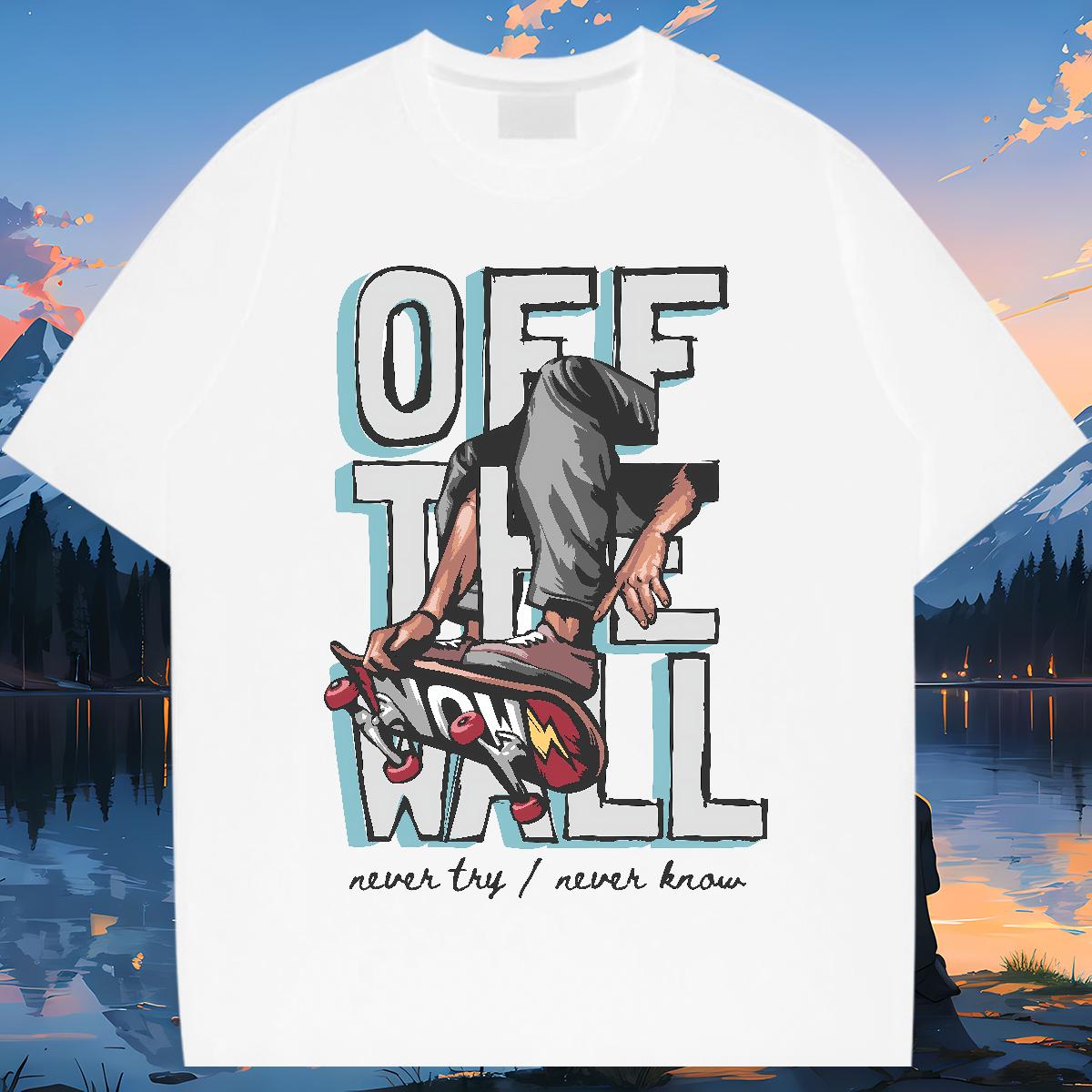 Cool Men Tops Tees Graffiti Art 230g Cotton Round Neck Short Sleeve Street Casual T-Shirts White Plus Size Wholesale Tshirts