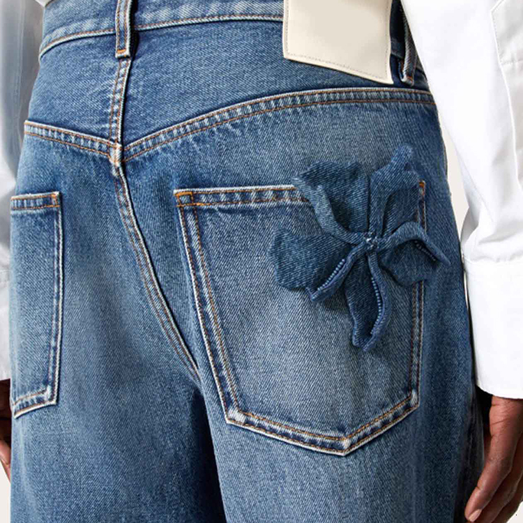 Women Casual Handmade 3D flowers Office Waist Ladies Jeans Women's Pants & Trousers High