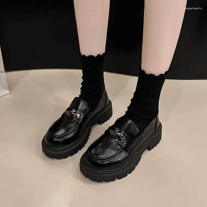 Dress Shoes For Women 2024 Slip On Women's Pumps Autumn Round Toe Solid Mary Jane Metal Decoration Mid Heel Water Proof Loafers
