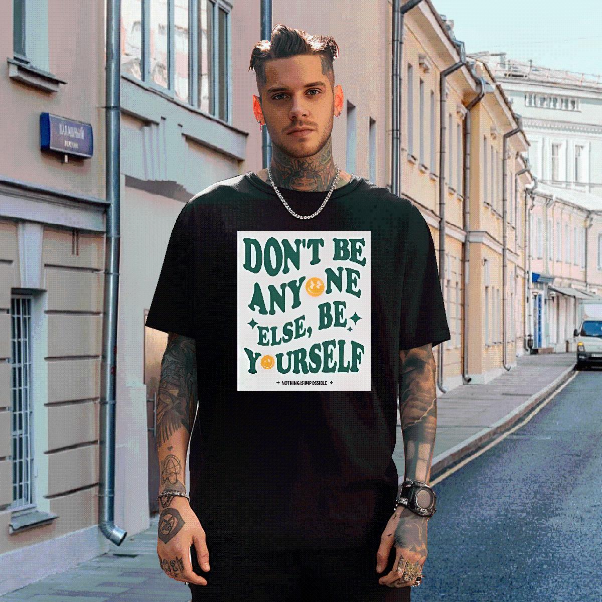 New Designer Men T Shirts be yourself 230g 100% Cotton DIY Men Tees Street Wear Crew Neck Cotton High Quality Tops