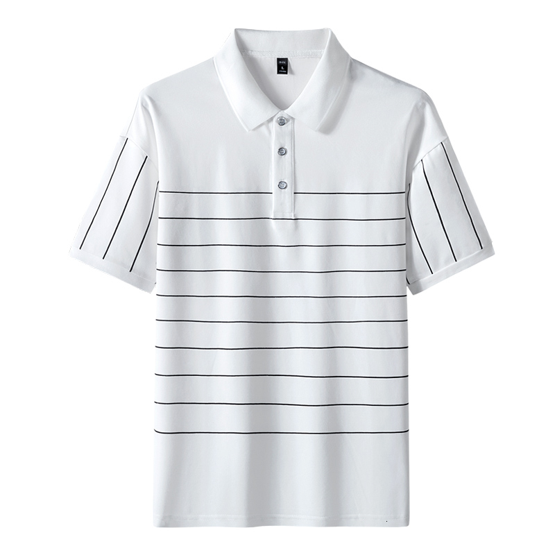 Mesh eyed cotton elastic half sleeved POLO shirt for men's summer casual color contrast striped T-shirt