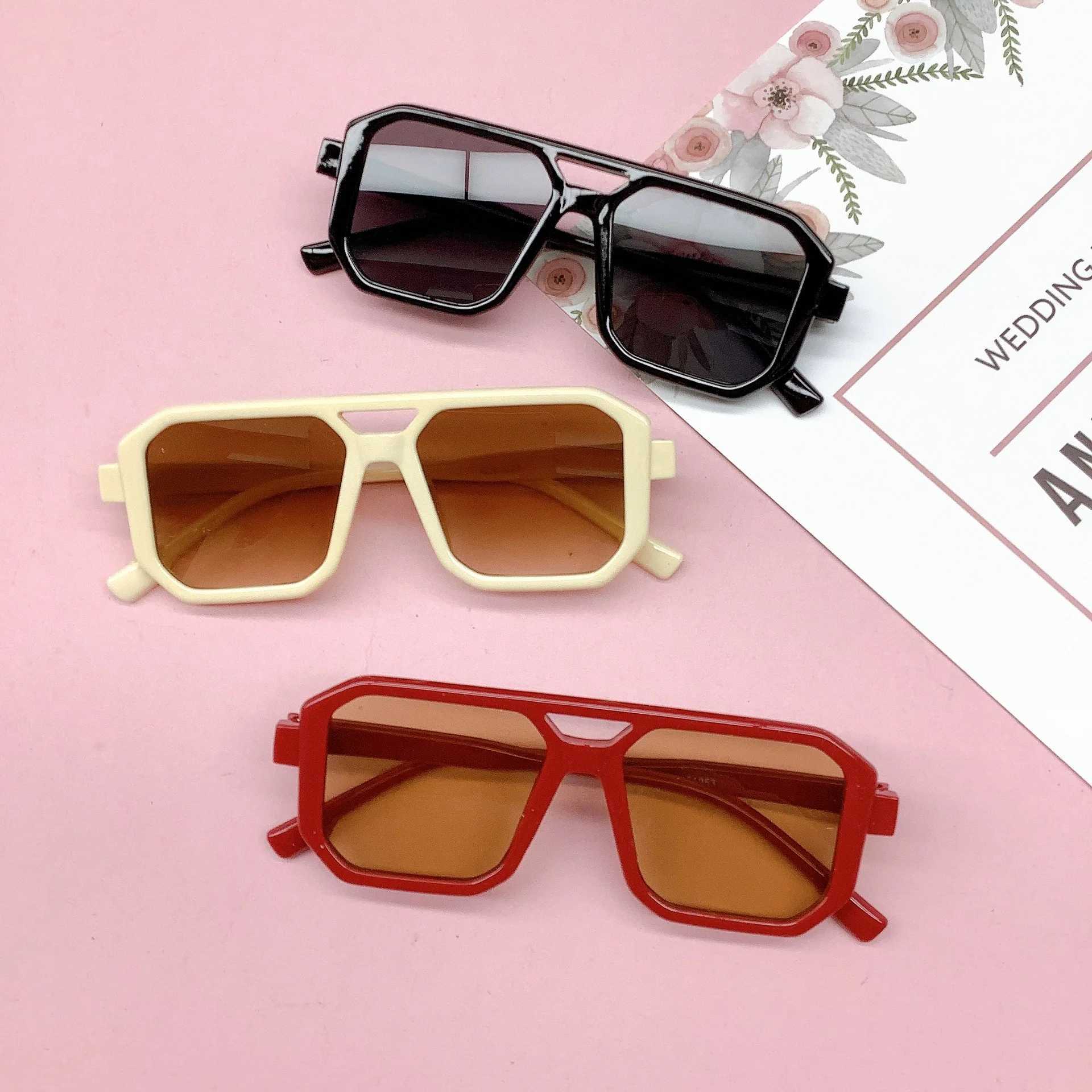 Sunglasses 2023 new childrens double-beam square sunglasses for childrens UV-proof sunglasses for boys and girls