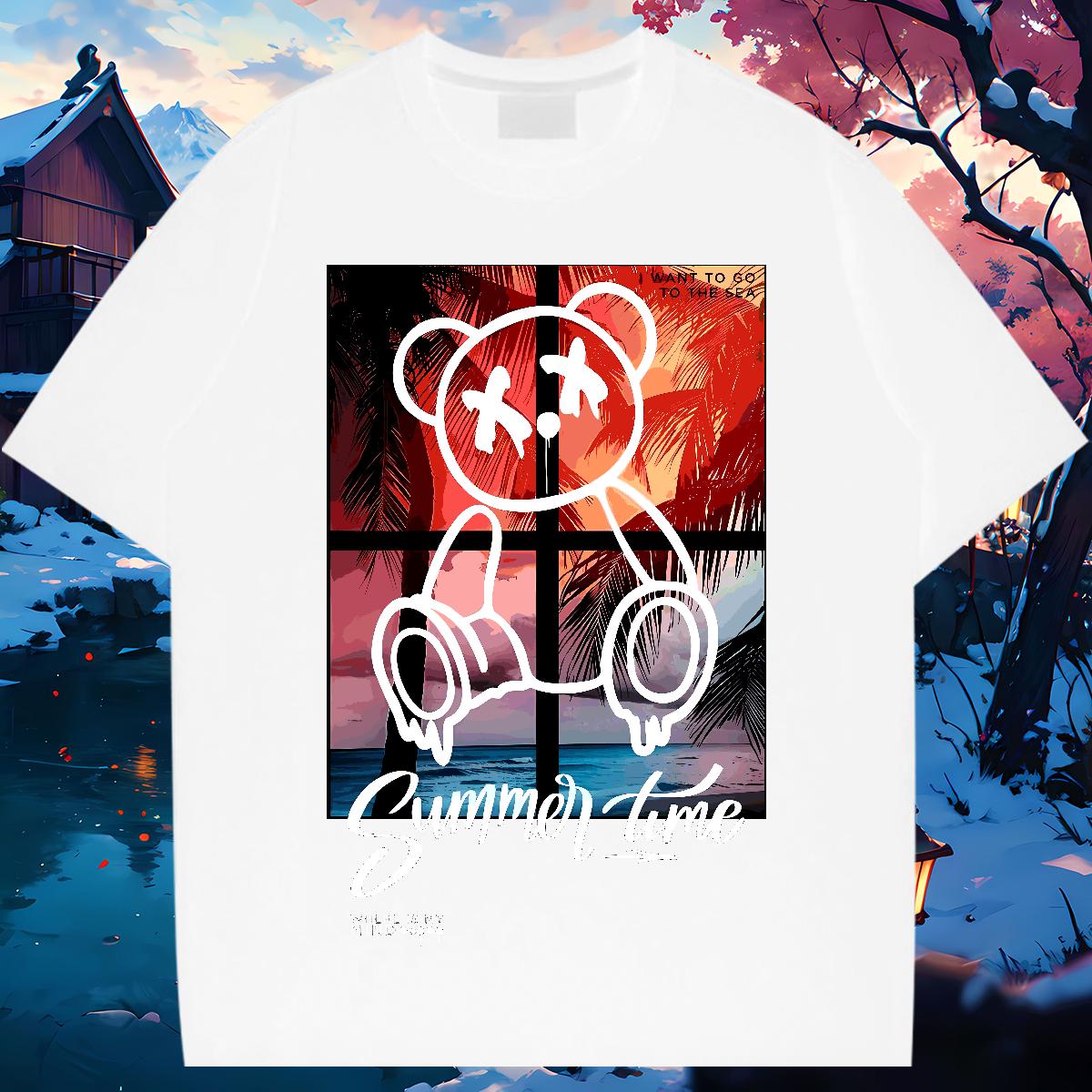 Classic Mens Tshirts Graffiti Art 230g 100% Cotton Short sleeve Cotton Soft Street Wear T-Shirts Floral Print Fashion Casual Tee Shirt