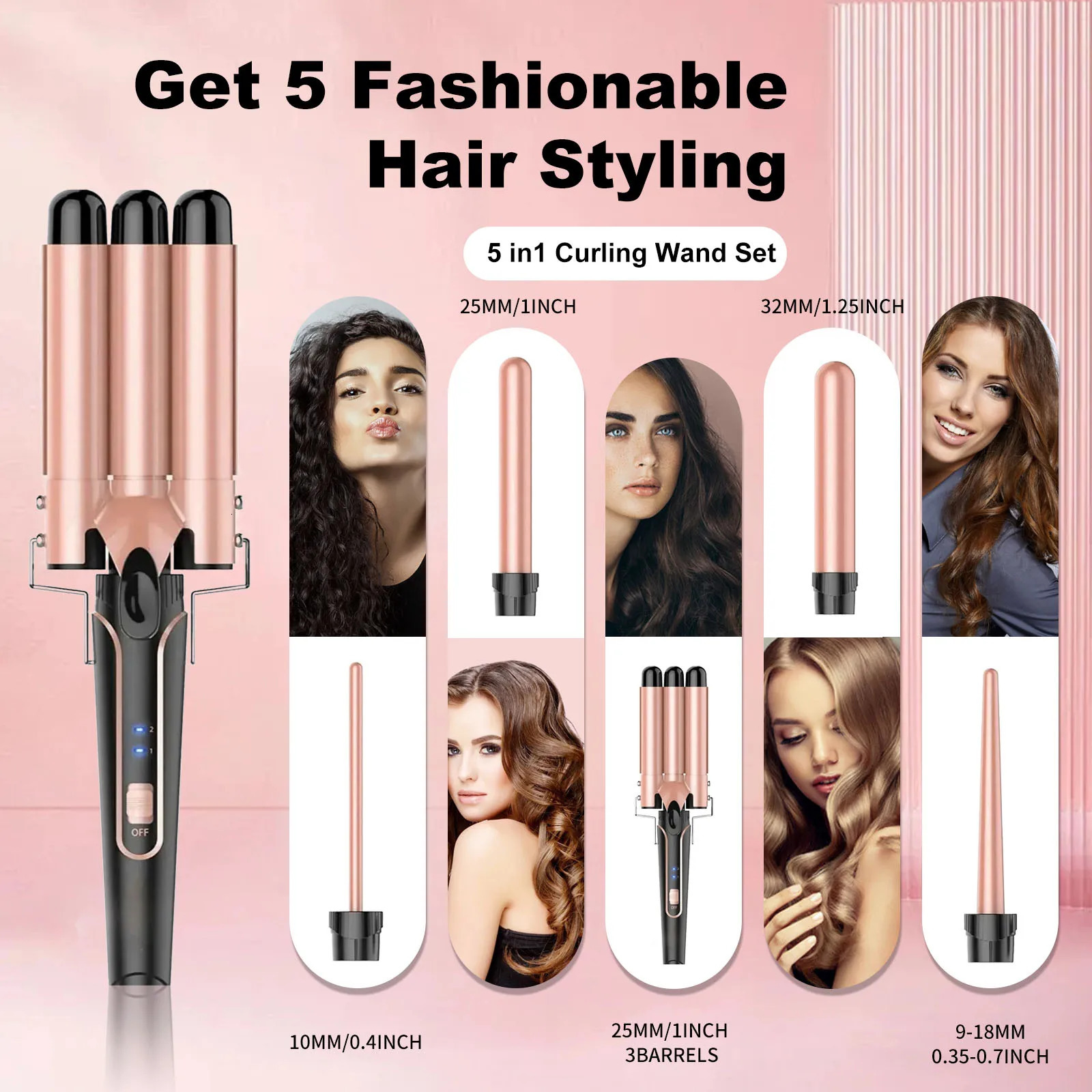 5 In 1 3 Barrel Waver Curling Iron With Fast Heating Up Crimper Wand Curler For All Hair Types 240712