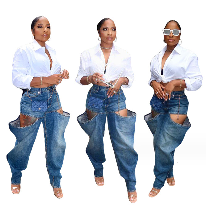 OJW122971 Trousers Clothes 2023 New High Waist Stretch Denim Sexy Cut Out Jeans Pants For Women