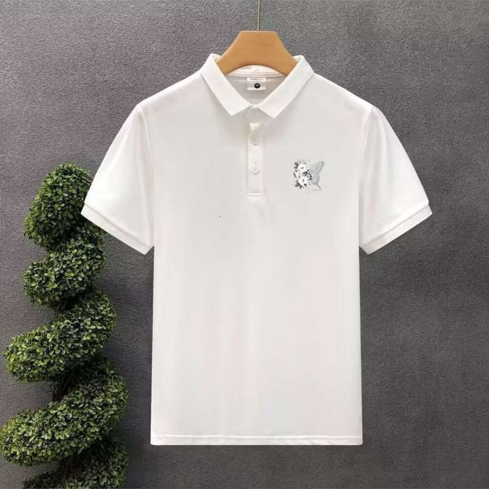 High end printed polo short sleeved trendy brand lapel t-shirt 2024 summer new men's versatile collar top