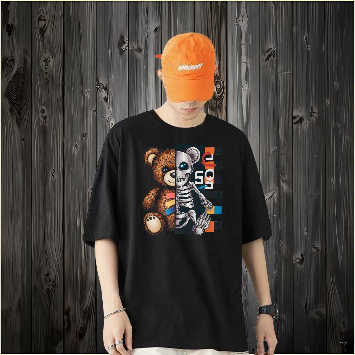 Brand T Shirts Men bear 230g Cotton Outdoor Breathable Short Sleeve Men Clothes T-Shirt Customized Anime Print Tees