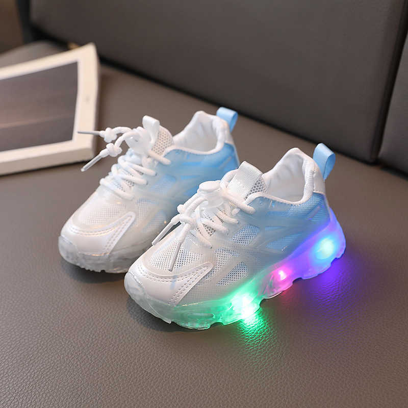 Sneakers Autumn New Cartoon Girls' Sports Shoes with LED Lighting for Boys' Gradient Color Mesh Shoes for Small and Medium Sized Children
