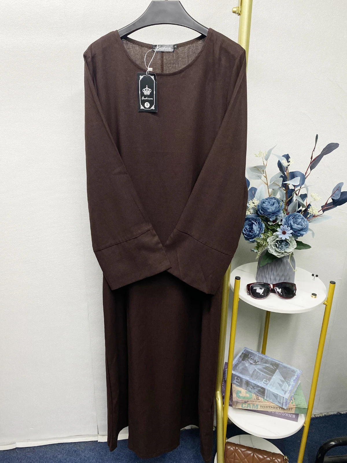 Linen Closed Plain Abaya Kimono Turkey Kaftan Long Dress for Ramadan with Two Side Split Sleeves Muslim Chiffon Hijab 240715