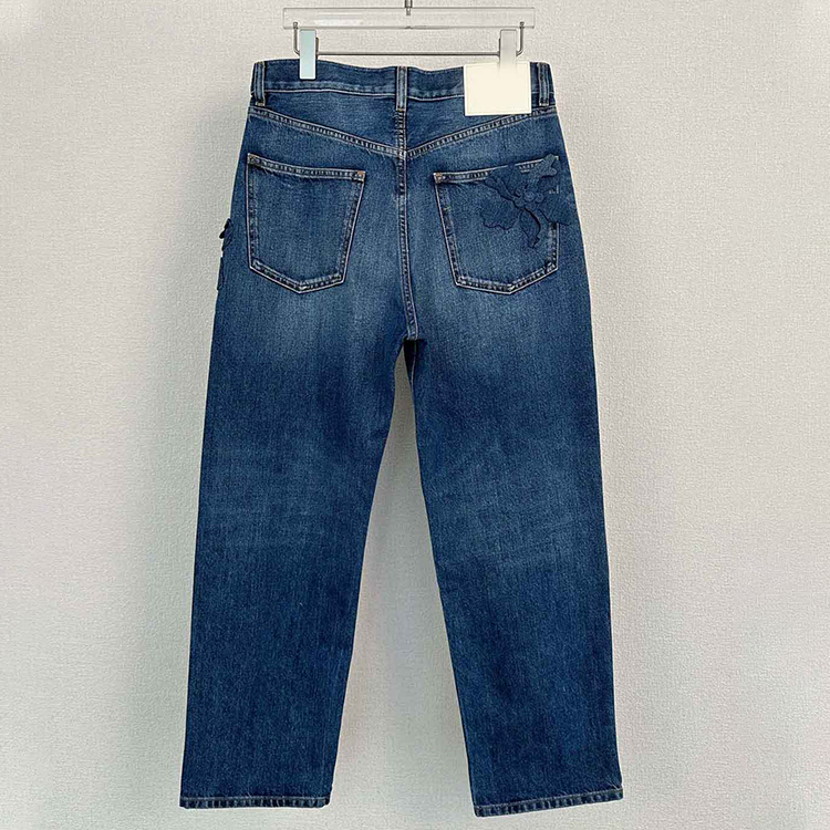 Women Casual Handmade 3D flowers Office Waist Ladies Jeans Women's Pants & Trousers High