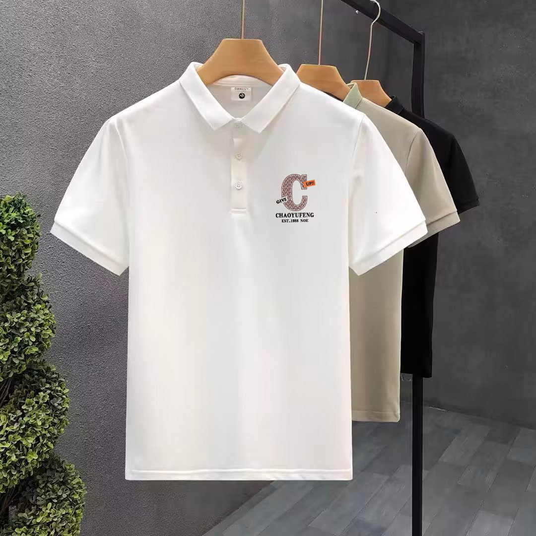 Light mature style high-end versatile polo shirt trendy brand lapel short sleeved T-shirt men's slim fit collared top