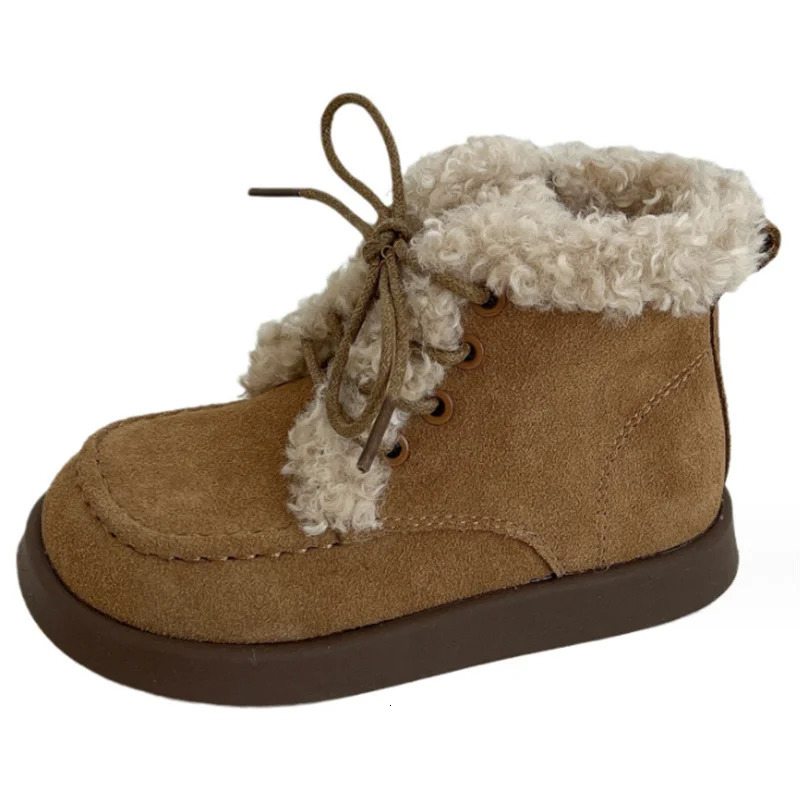 Winter Children Snow Boots Leather Warm Plush Kids Ankle Boots Non-slip Fashion Todder Boys Girls Boots 22-30 240710