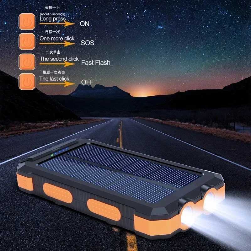 200000mAh Portable Solar Power Bank External Battery Fast Charging Waterproof Powerbank with SOS Flashlight Powerbank for M240715