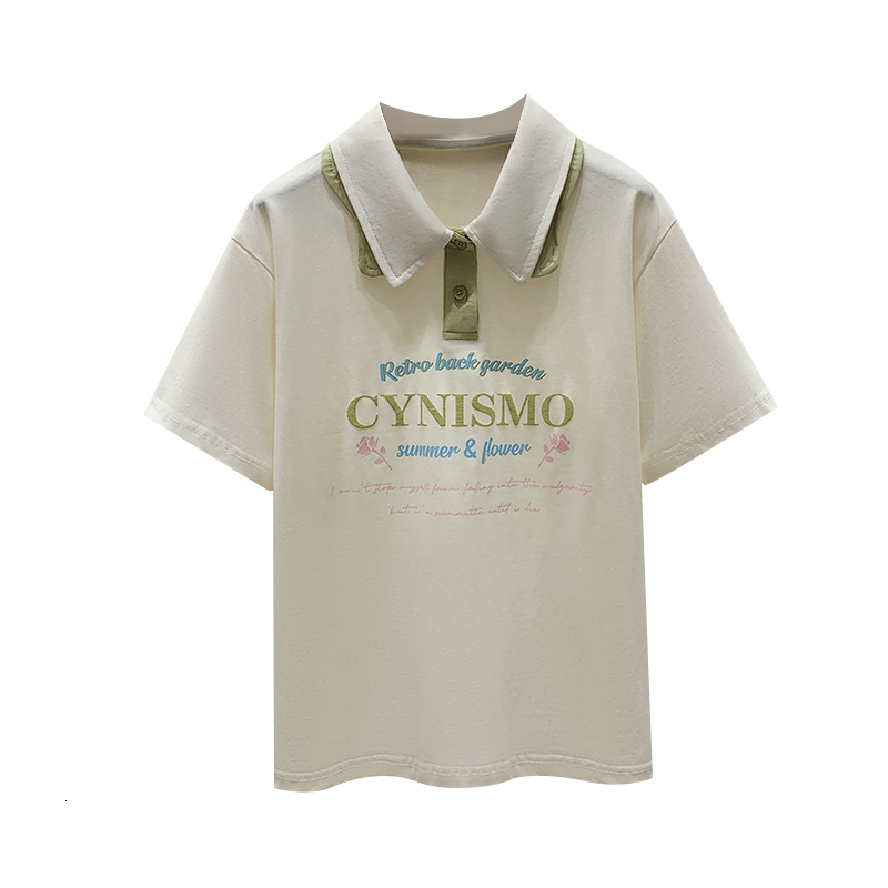 2024 Summer New Little Fresh Sweet Academy Style Colored Collar Loose Fashion Short sleeved T-shirt for Women