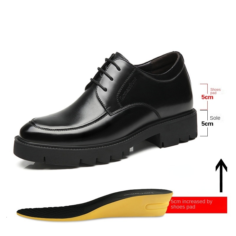 Genuine Leather Thick Soled Business Dress Shoes For Men Heighten Shoe Height Platform Casual Party Banquet Daily Lace-Up Boots