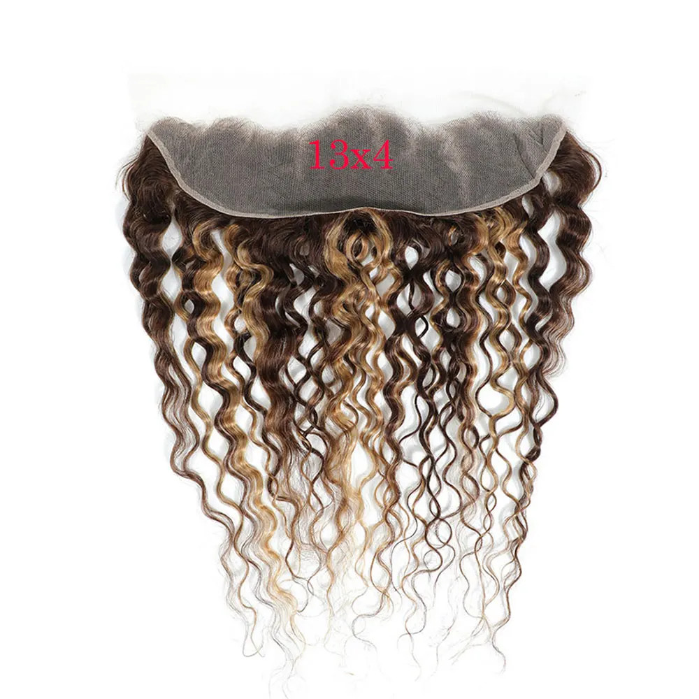 Water Wave 13x4 13x6 Transparent Lace Frontal Highlight P4/27 4x4 5x5 6x6 7x7 Lace Clsoure Human Hair Ombre Brown Honey Blonde Color