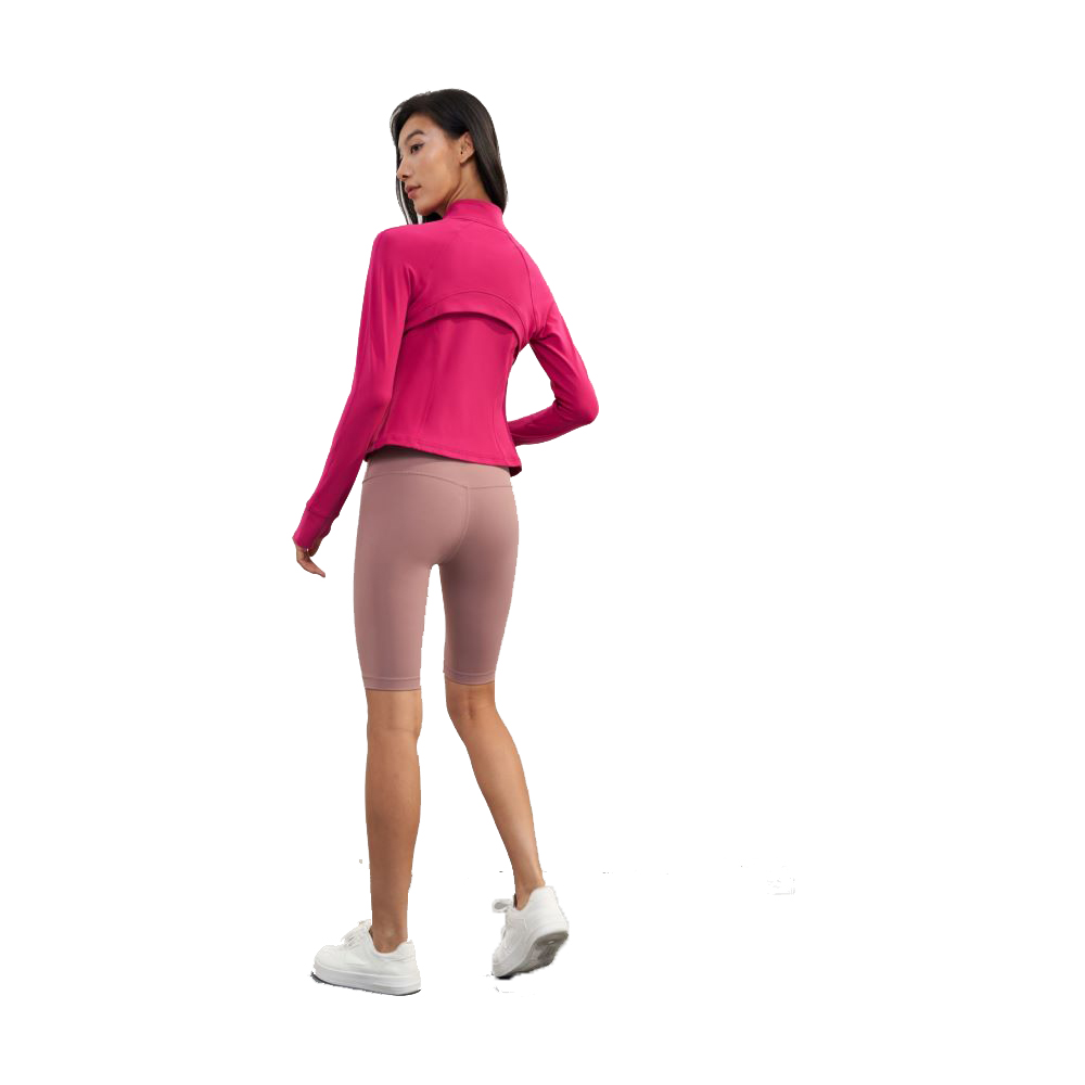 Womens Yoga Jackets Slim Long Sleeve Rose Red Women's Sport Coats Stand Collar Nylon Short Activewear Fit for Running Jogging