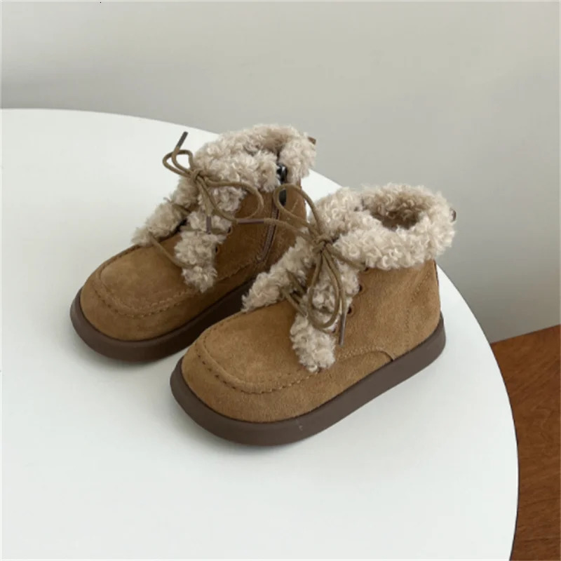 Winter Children Snow Boots Leather Warm Plush Kids Ankle Boots Non-slip Fashion Todder Boys Girls Boots 22-30 240710