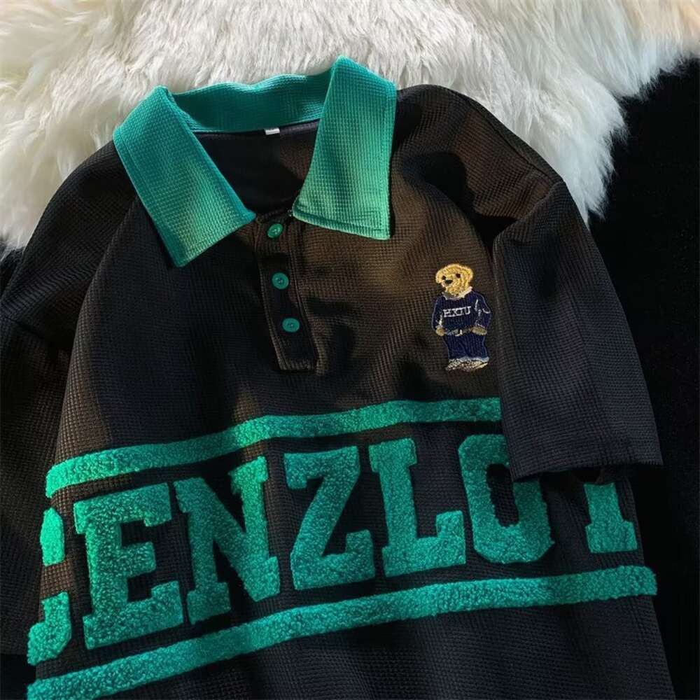 Korean version of American street polo lapel short sleeved t-shirt for couples, student top and trendy