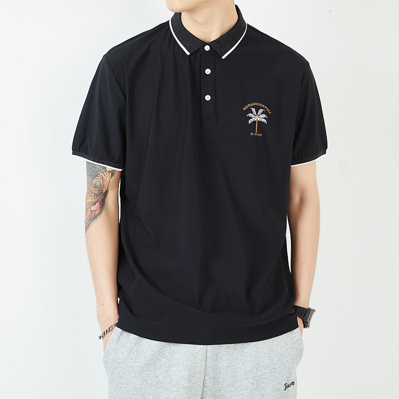 Nylon Ice Silk Smooth Short sleeved T-shirt 2022 Summer New Casual Polo Shirt Men's Fashion