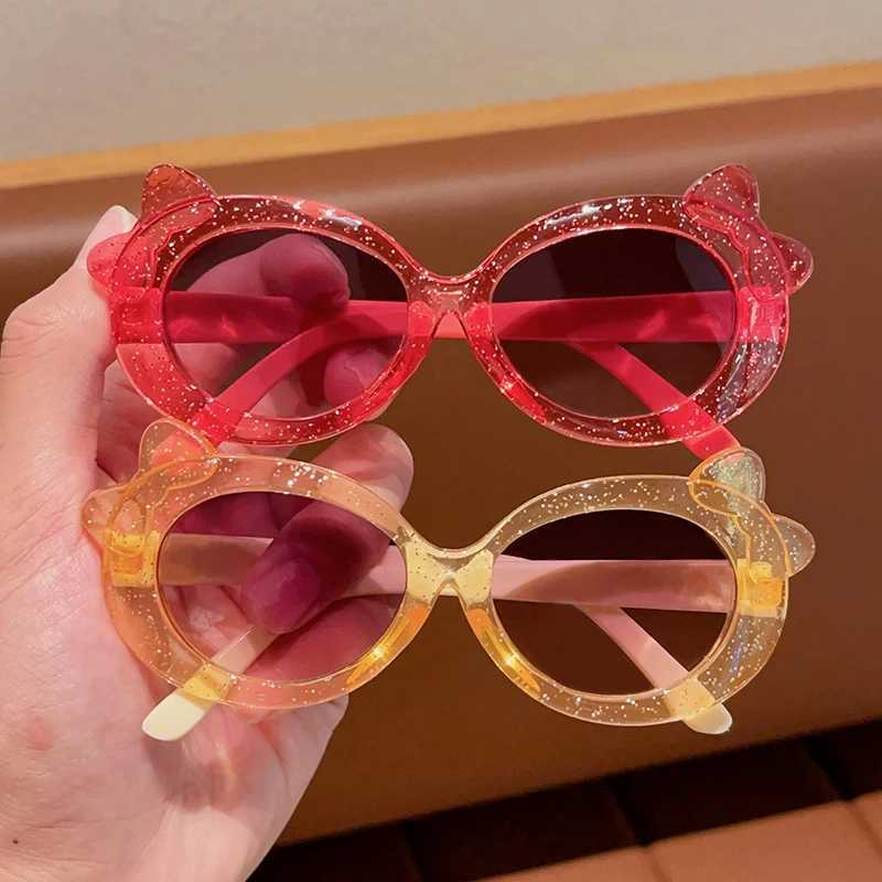 Sunglasses 2024 New Children Cute Oval Bowknot Transparent Colors Sunglasses UV400 Girls Outdoor Sun Protection Sunglasses Kid Sun Glasses