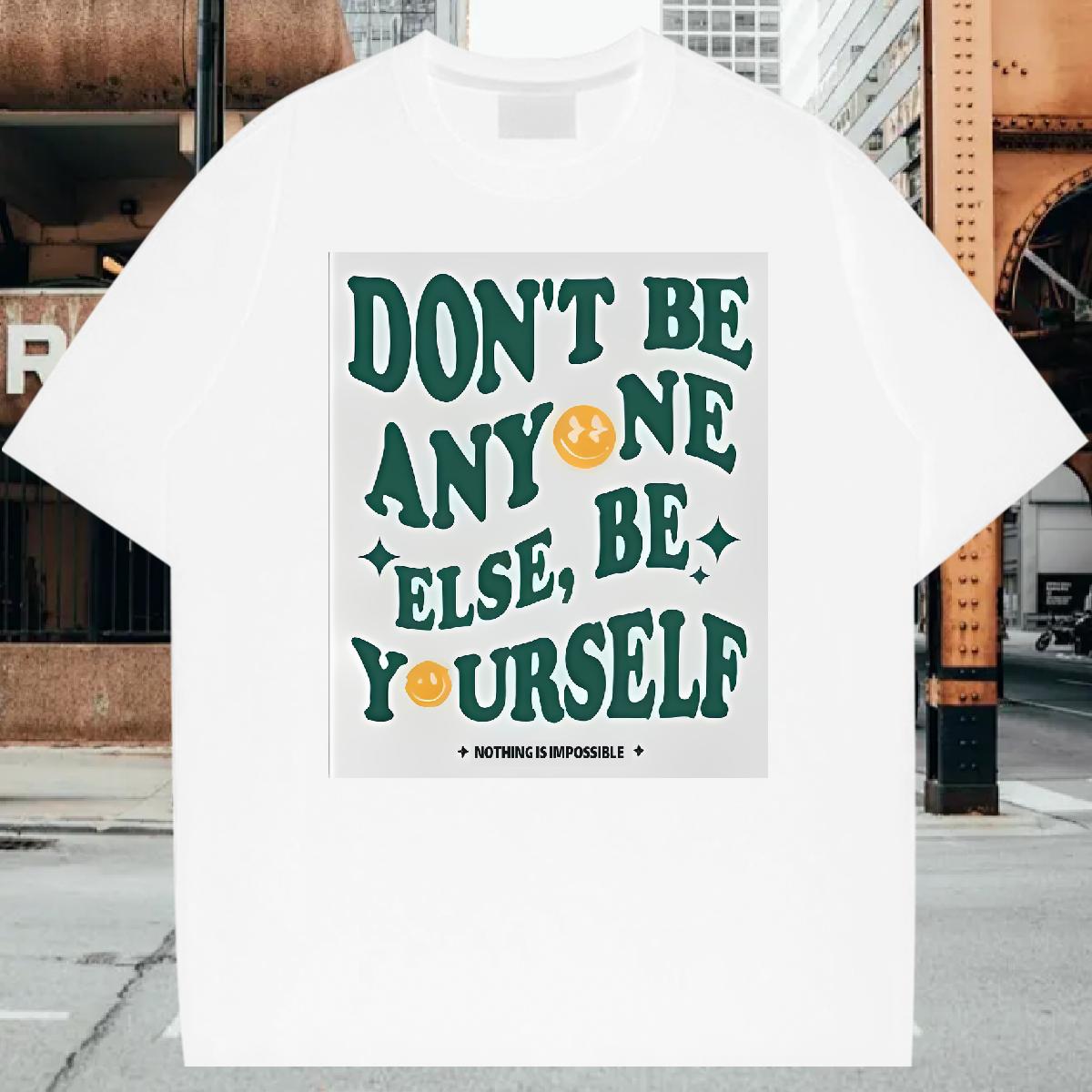 DIY T-Shirts for Men be yourself 230g Cotton Black Oversized Men Clothes T-Shirt Outdoor Crew Neck Cotton Classic Top Tees