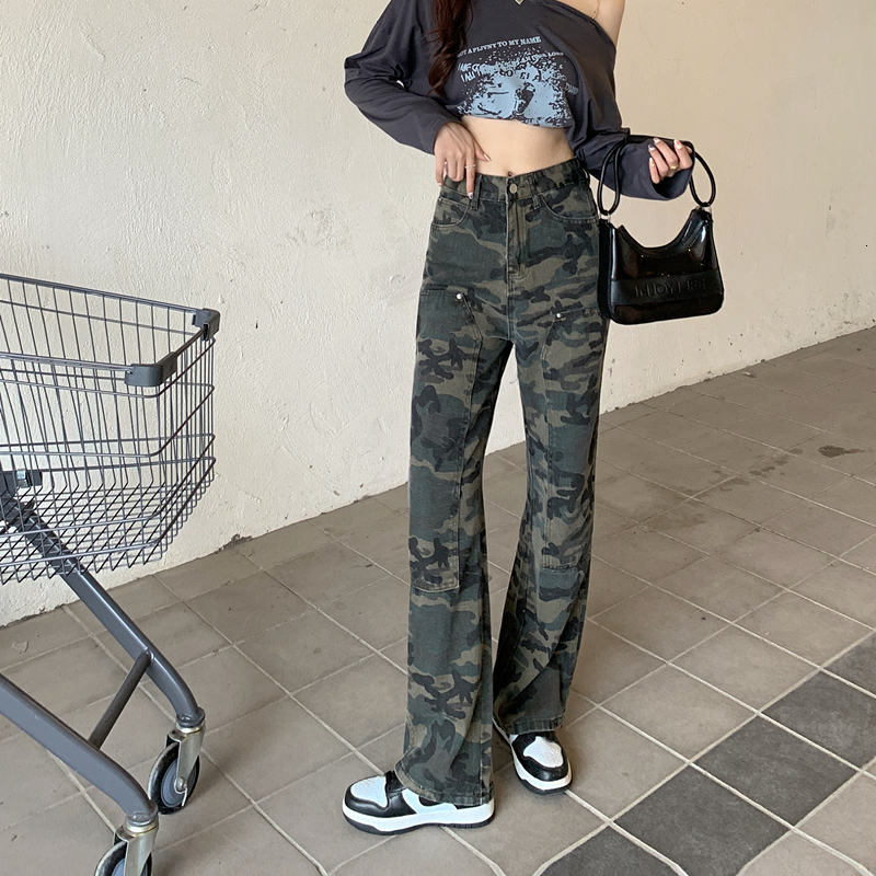 Large size American camouflage sweet and spicy work pants, women's street hip-hop wide leg casual pants