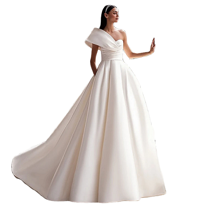 Satin One Shoulder Modern A-E Wedding Dresses Or-Length Court Train Backless Princess Bridal Gown Back Buttons Simple Ivory Vestido De Novia 2024