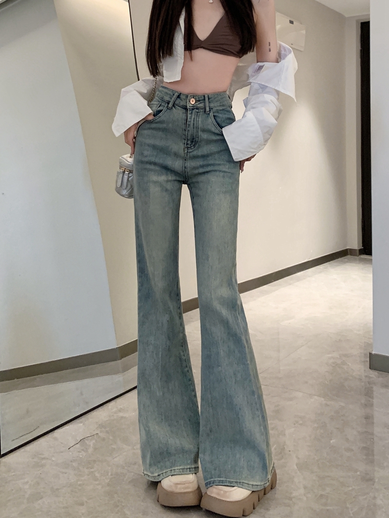 2024 New High Waist Micro Flared Jeans Women's Floor Sweeping Straight Wide leg Pants