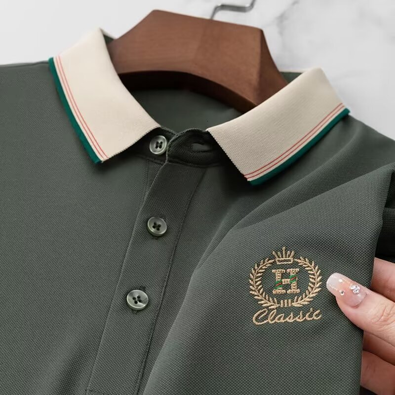 American trendy polo shirt for boys, short sleeved summer new loose casual design, embroidered lapel T-shirt top