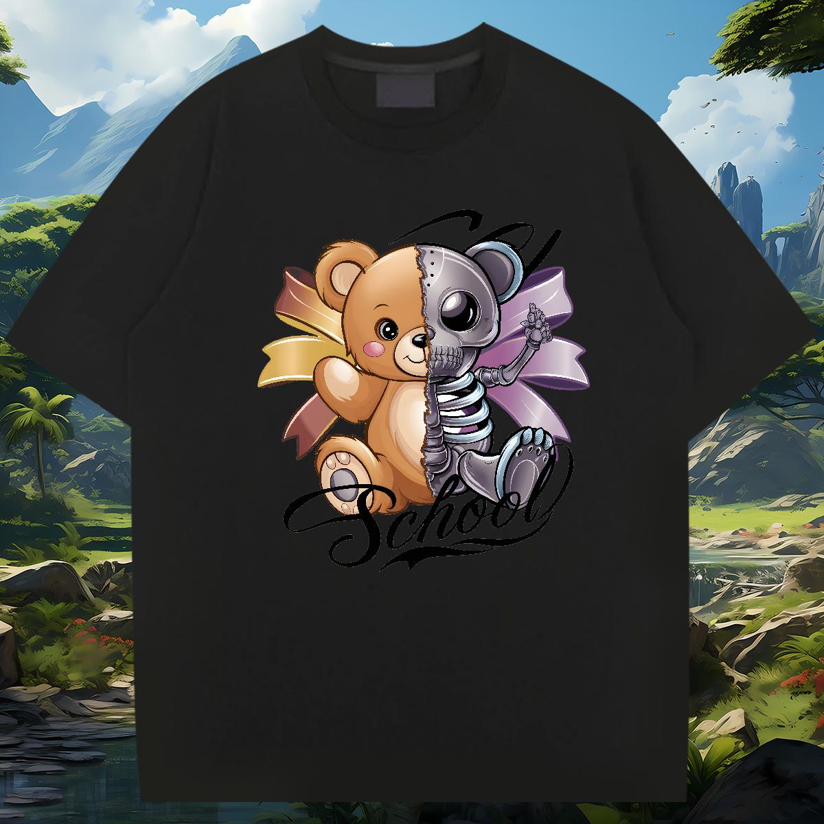 5A T-Shirts for Men bear 100% Cotton 230g High Street Hip Hop Breathable Crew Neck Couples T Shirts Designer Customized Print Tee Shirt