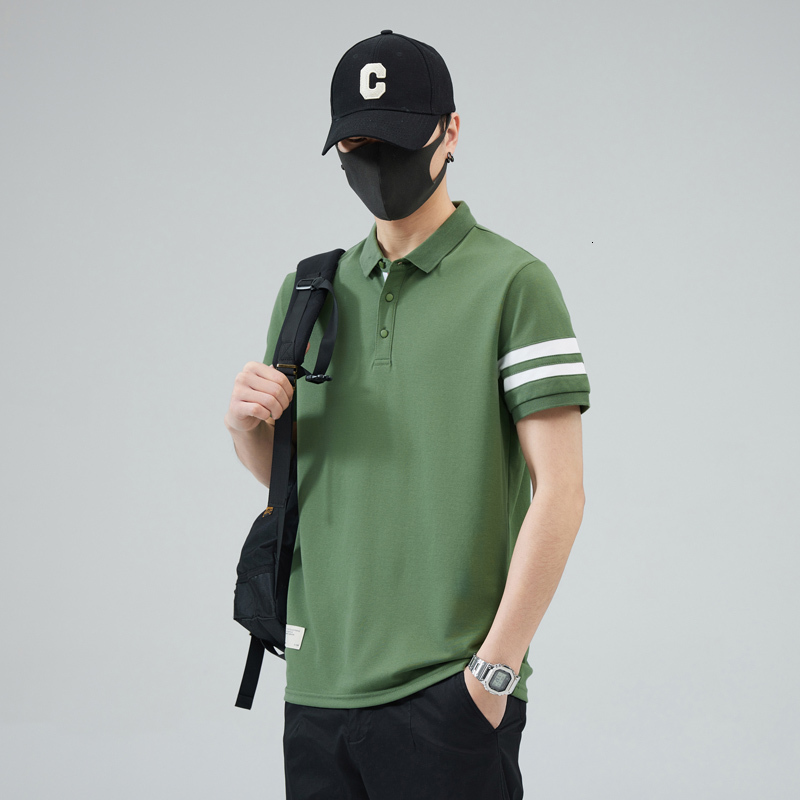 Summer new trendy polo shirt collar short sleeved t-shirt made of pure cotton elastic quality men's clothing