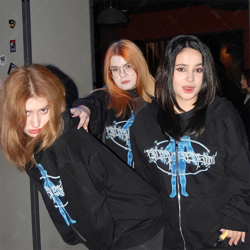 Y2K Hoodie Letter Print Graphic Print Hoodie Men Women Fashion Loose Sweatshirt Hip Hop Hipster Clothes 240708