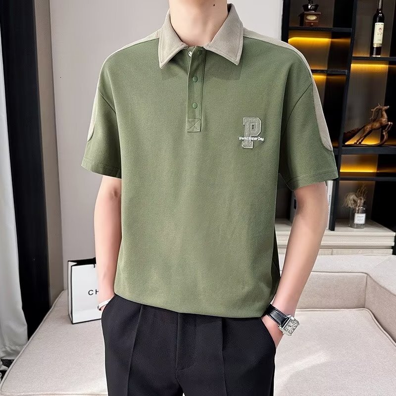 Summer Short sleeved T-shirt for Men's Youth Fashion Brand Trendy Versatile High School Student Casual Collar POLO Shirt