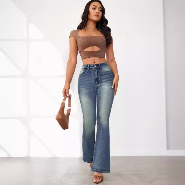Hot Selling Women's Jeans Loose Flared Fashion High Waist Skinny Denim Pants